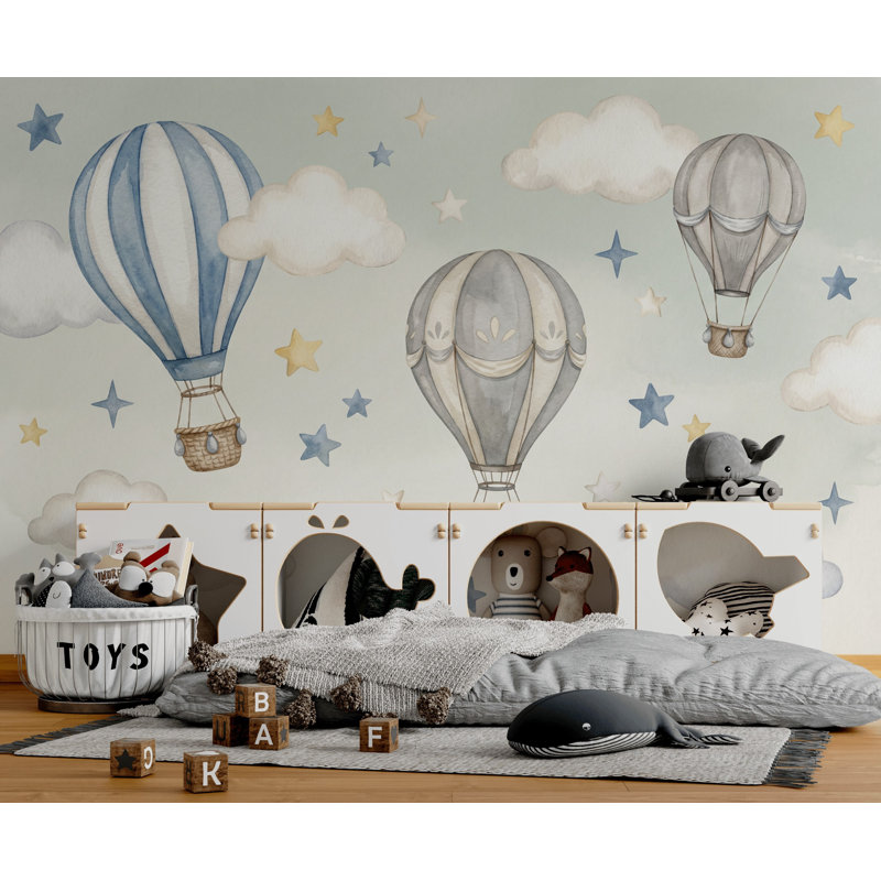 Papier peint montgolfière amovible, 100 po x 96 po, Peler et coller