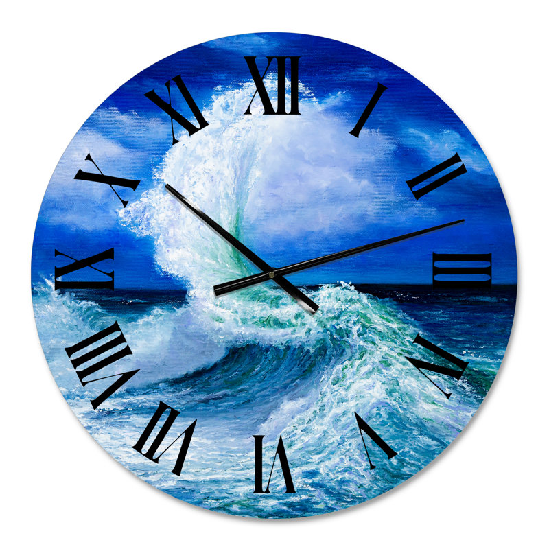 Vagues se brisant pendant la marée sauvage - horloge murale nautique et côtière, Surdimensionné
