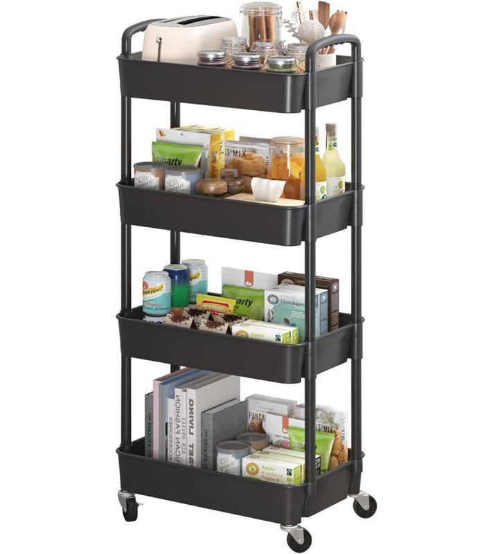 Plastic Rolling Utility Cart with, Black