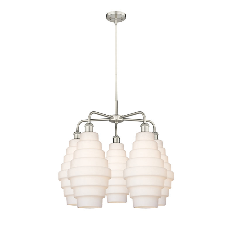 Lustre unique à 5 lumières Bedrie, Blanc, Nickel satiné