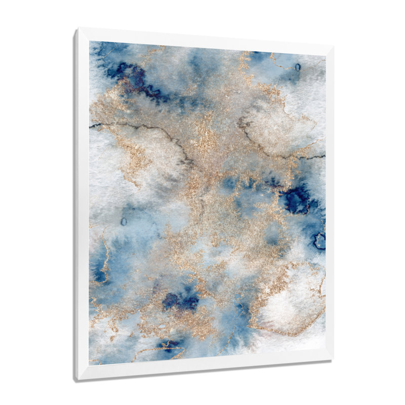 «Blue and Gold Marble Clouds I», reproduction sur toile, H 20 po x l 12 po, Impression encadrée, Blanc