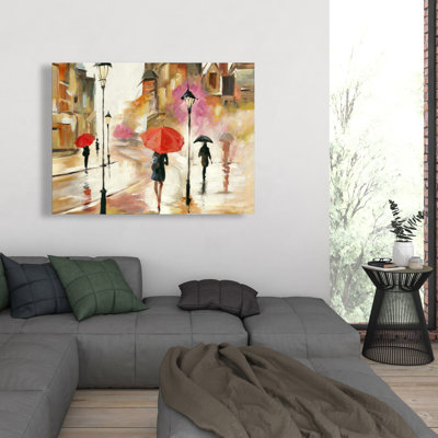 Passersby Under Their Umbrellas - Cities Building Canvas Decor