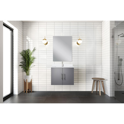 24 po L Comptoir de salle de bain gris foncé - comptoir en quartz, 18 miroirs, fermeture en douceur, espace de rangement spacieux, salle de bain en tache avec comptoir blanc et miroir