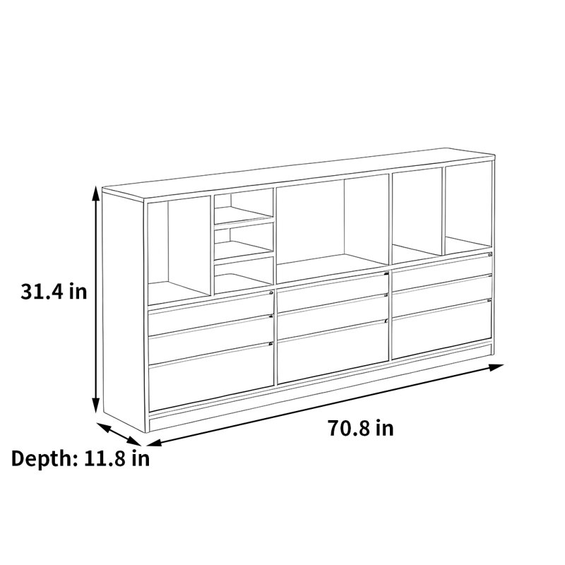 Bibliothèque élégante et classique, (3 tablettes) H 31,4 po x l 70,8 po x P 11,8 po, Marron foncé