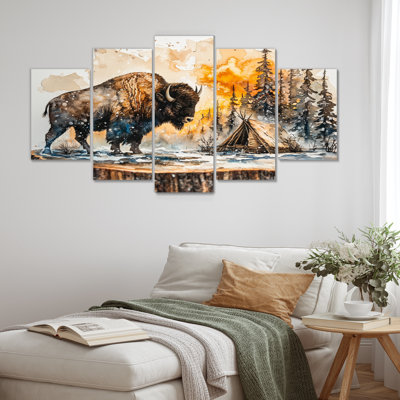 Bison dans la forêt hivernale paysage I - art mural animal Buffalo - décoration murale moderne