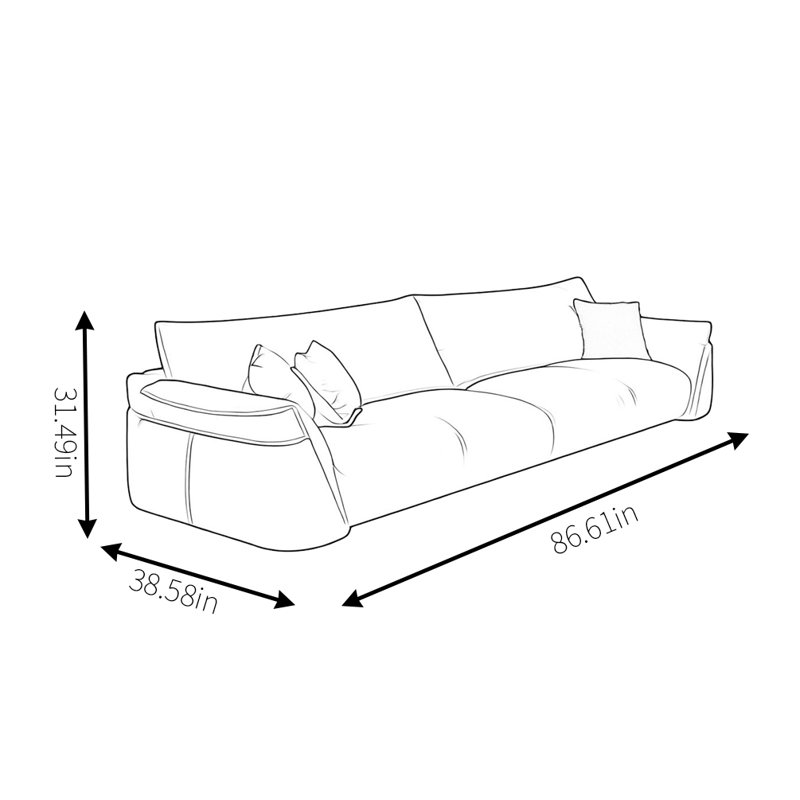 Modern Simple Leather Art In Line Sofa, 31.43" H x 86.61" W x 38.58" D