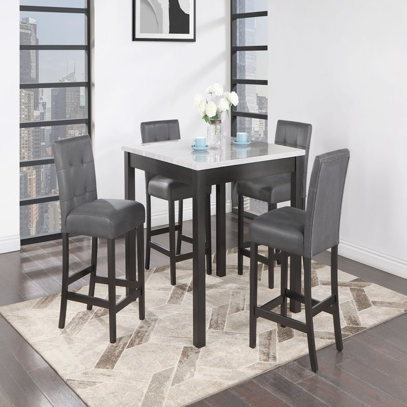 BAR TABLE AND 4 BAR STOOLS