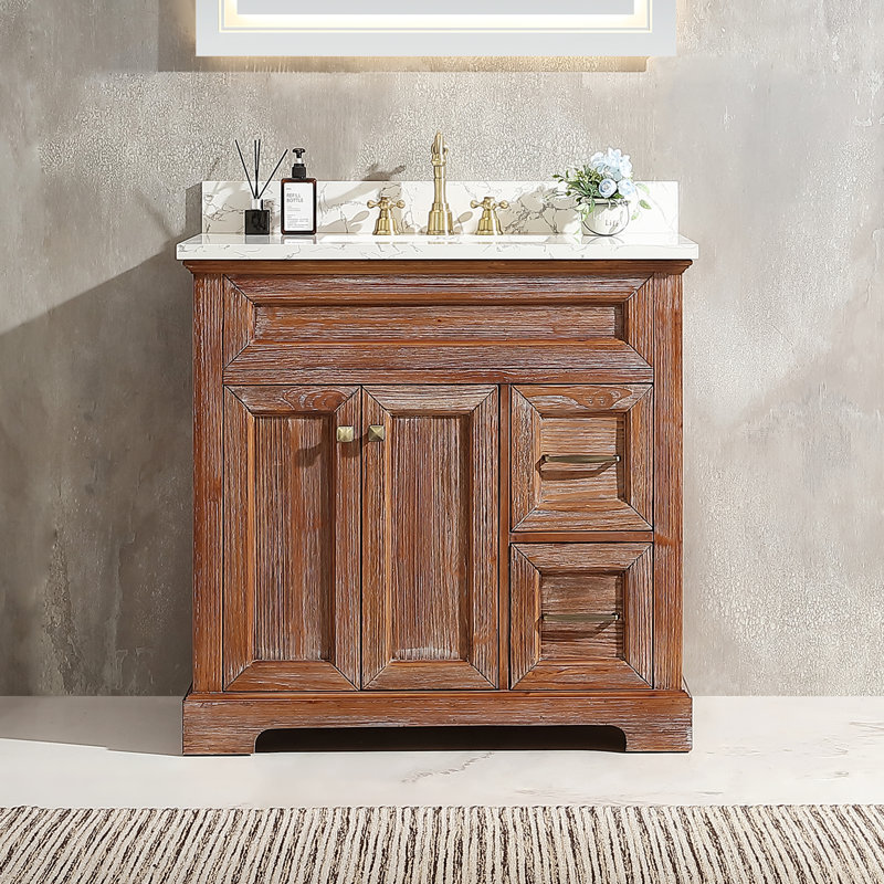 Ensemble de meuble-lavabo simple 36 po avec plateau blanc en pierre d'ingénierie Jadarrien