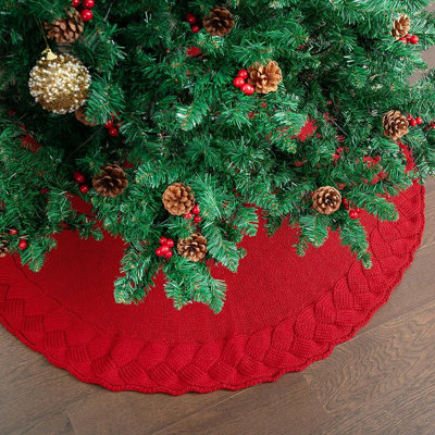 Jupe tricot de sapin de Noël rouge, cache-pied de sapin douillet en maille torsadée, décor rustique et festif