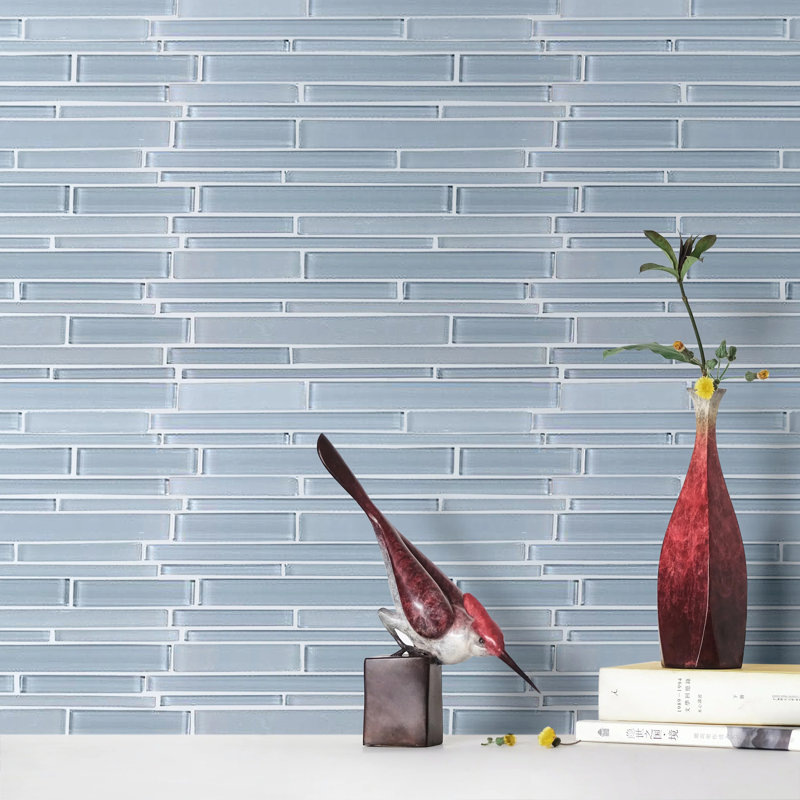 Azure Random Strip 12-In X 12-In Glass Mix Mosaic Wall Tile(1-Sq. Ft/ Piece), Blue