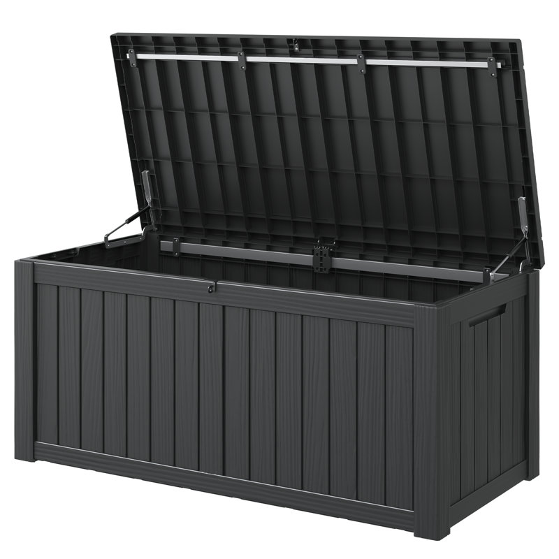 Grande boîte de rangement extérieure en résine 150 gallons, couvercle verrouillable, Noir