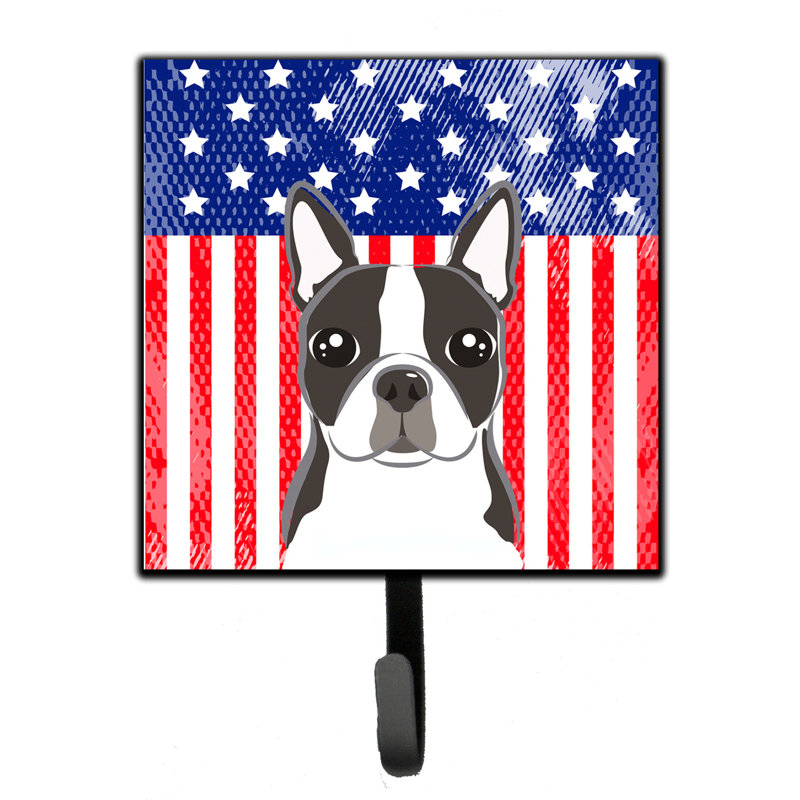 Porte-clés mural Monreal American Flag and Retriever, Bleu / Rouge / Gris, Boston-terrier