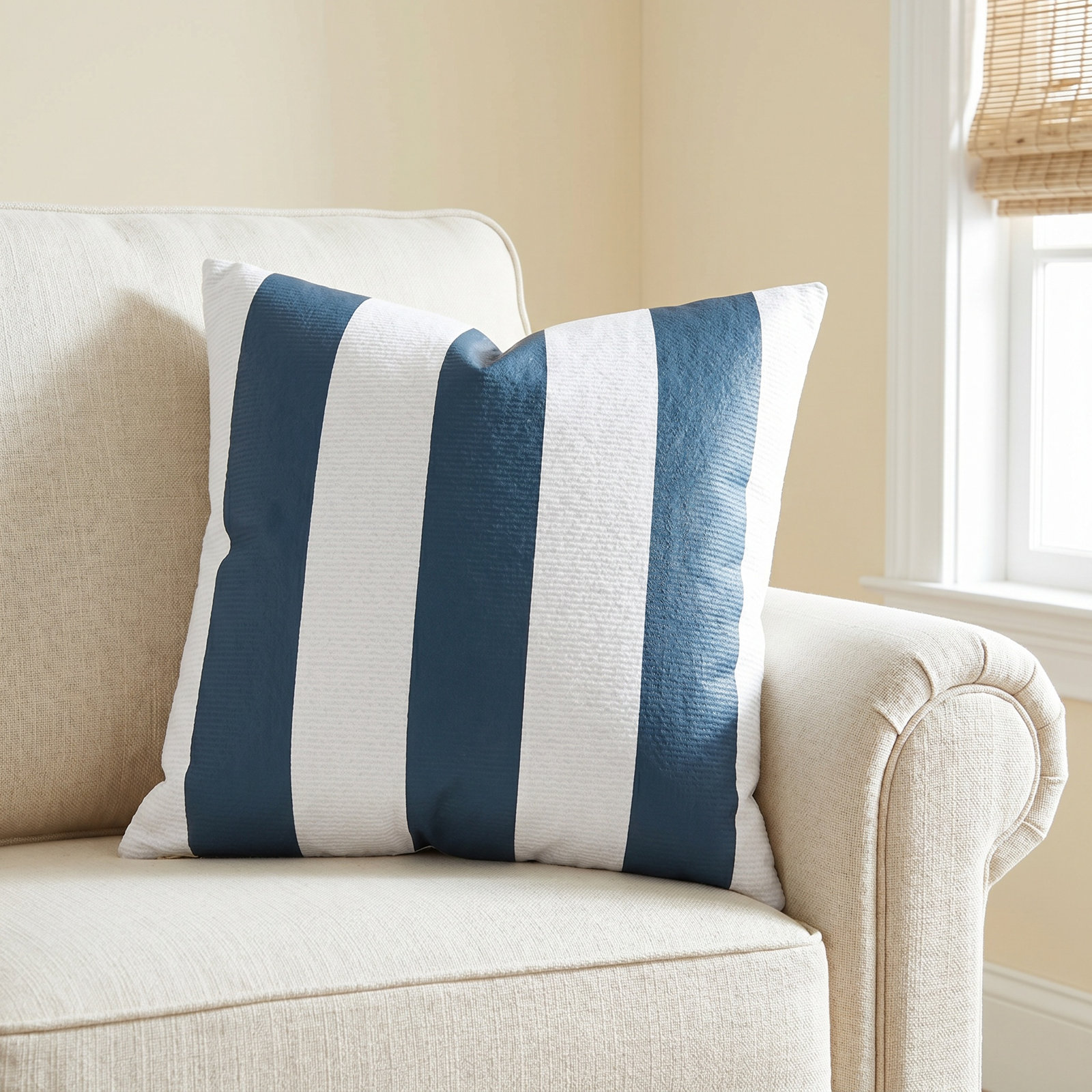 Amala Outdoor/Indoor Throw Pillow, Sunbrella® Refuge Indigo Striped