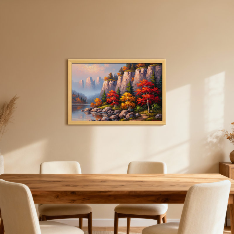 Plantes et fleurs, paysage d'automne avec montagnes et lac, H 12 po x l 18 po, Toile tendue, Ne s’applique pas