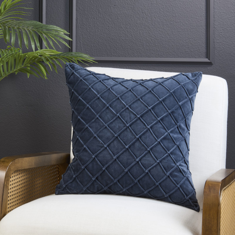 Coussin en velours Diamond Pintuck, Marine, polyester
