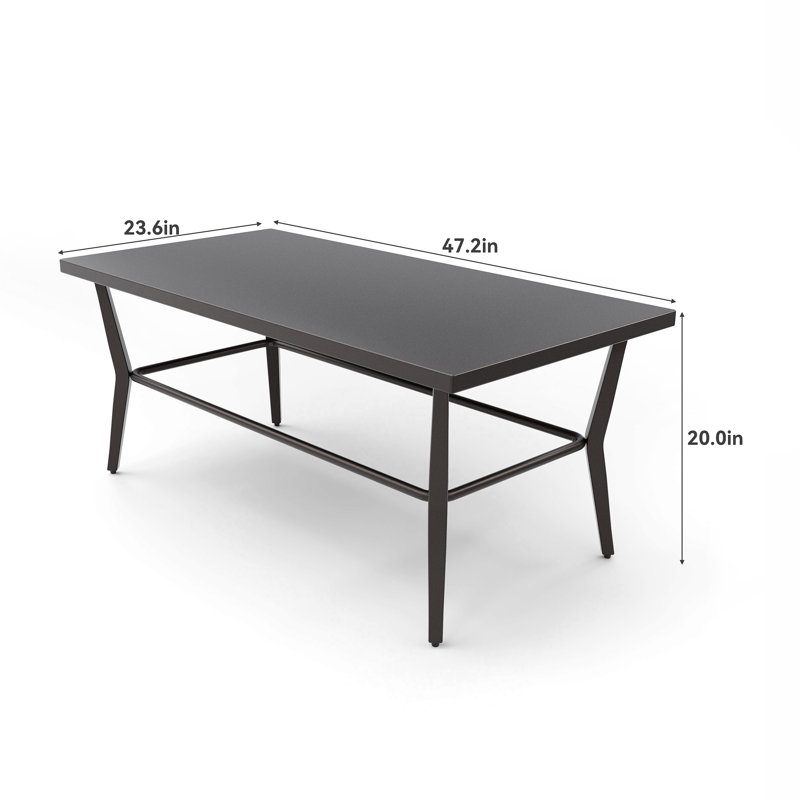 Bella 47.2"  × 23.6" Outdoor Metal Coffee Table, Heavy-duty Steel Patio Side Table With Chamfered Edges, Bent-leg Design & Adjustable Foot Pads, Rust-resistant