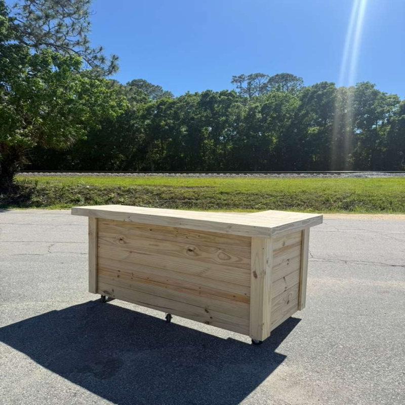 5ft L-shaped Wooden Bartender Station, Left Side Bar Counter, Natural Finish