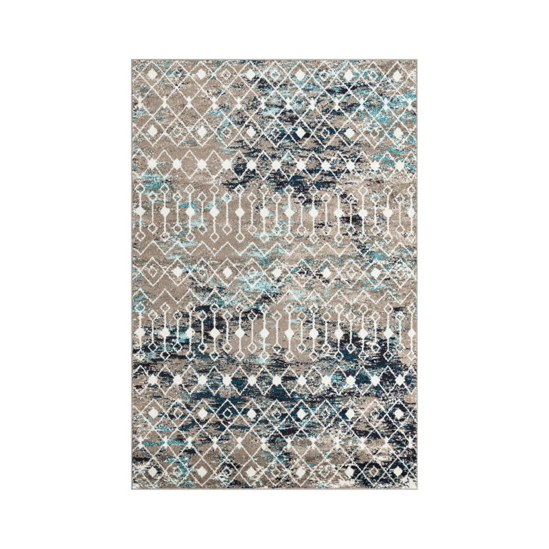 Somerville Geometric Indoor Rug, Rectangle 6'1" x 9', Gray/Blue