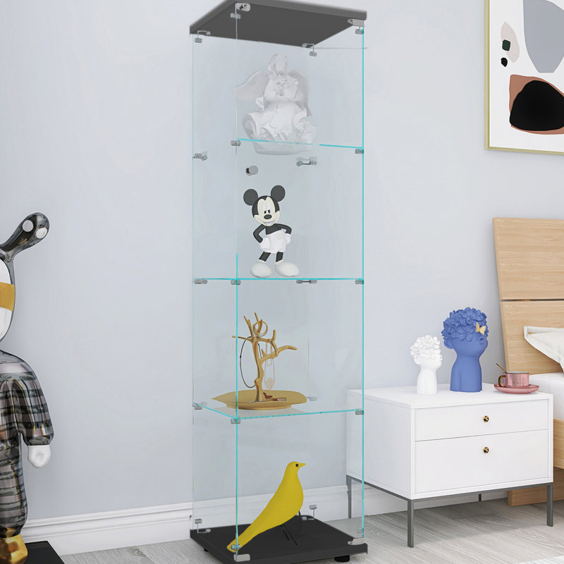 Armoire en verre noire à 4 tablettes avec une porte - étagère de rangement pratique à 4 tablettes