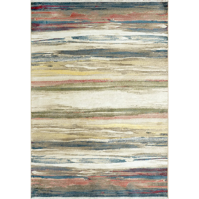 Tapis abstrait jaune / beige / vert Nix, Rectangle 5 pi 3 po x 7 pi 3 po