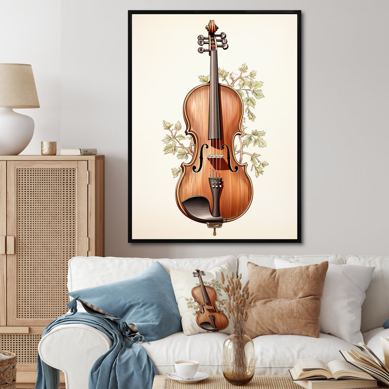 «Brown Brooding», Bourgogne, violoncelle, musique II - musique, art mural, H 32 po x l 24 po x P 1 po, Cadre flottant noir
