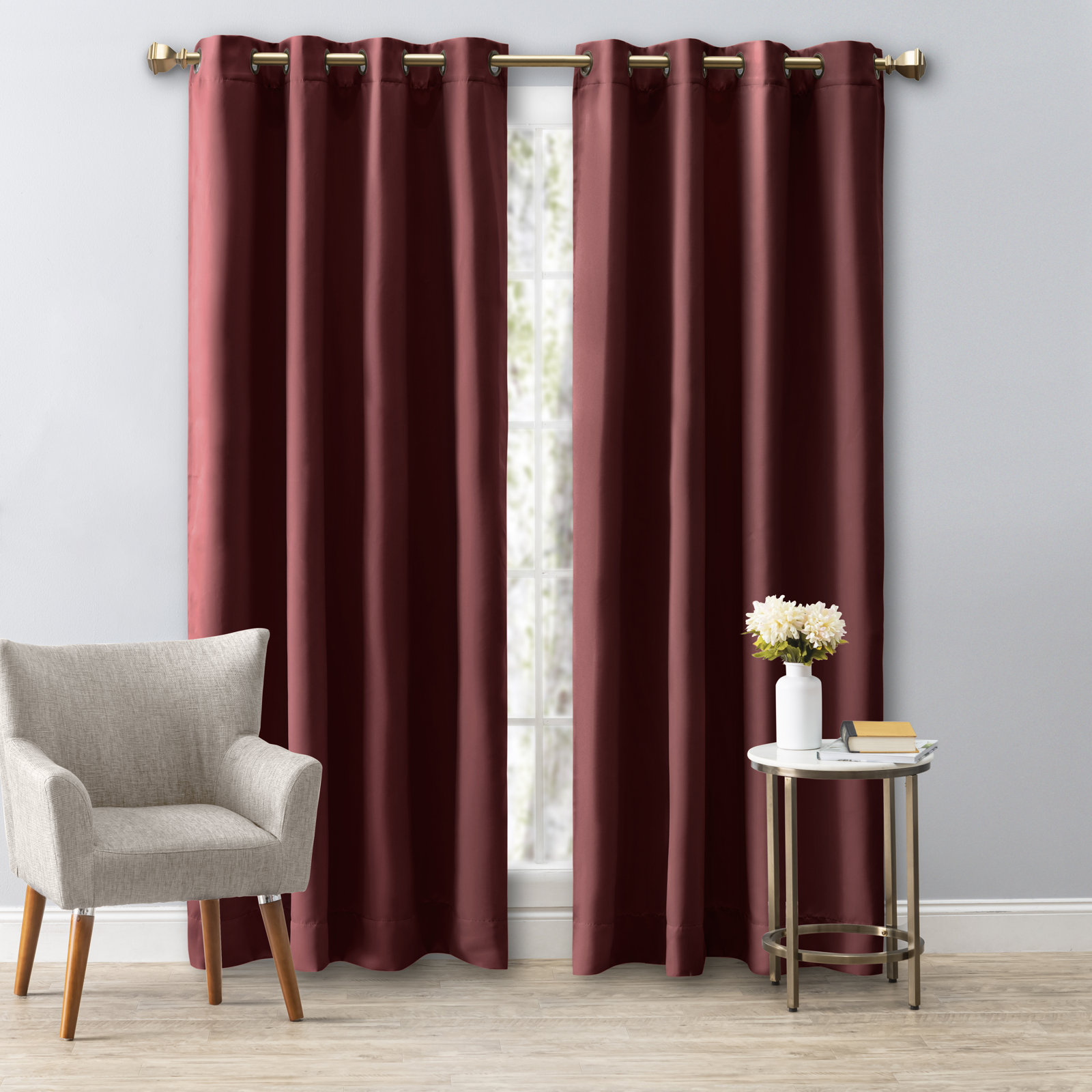 Ardelle Blackout Grommet Curtain Panel, 56" W x 72" L, Garnet with Antiqued Bronze Grommets
