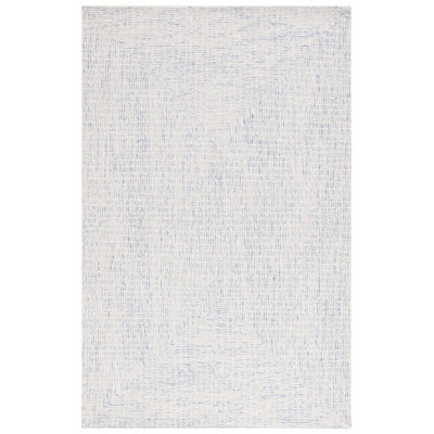 Tapis bleu / ivoire en laine et coton touffeté à la main Abstract