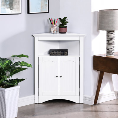 White Bathroom Storage Cabinet With Doors And Shelves, 24" Depth, 26.4 Lbs, Adjustable Interior, Easy To Maintain Floor Corner 24 Inches Deep, Waterproof