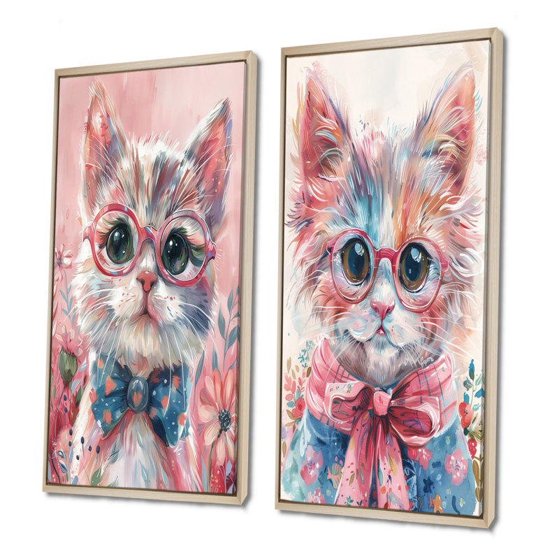 Ensemble de 2 reproductions de photos de chat I, H 32 po x l 32 po, Impression encadrée, Érable