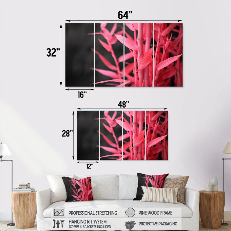 Ensemble de salon art mural en bambou rose et noir, H 28 po x l 48 po