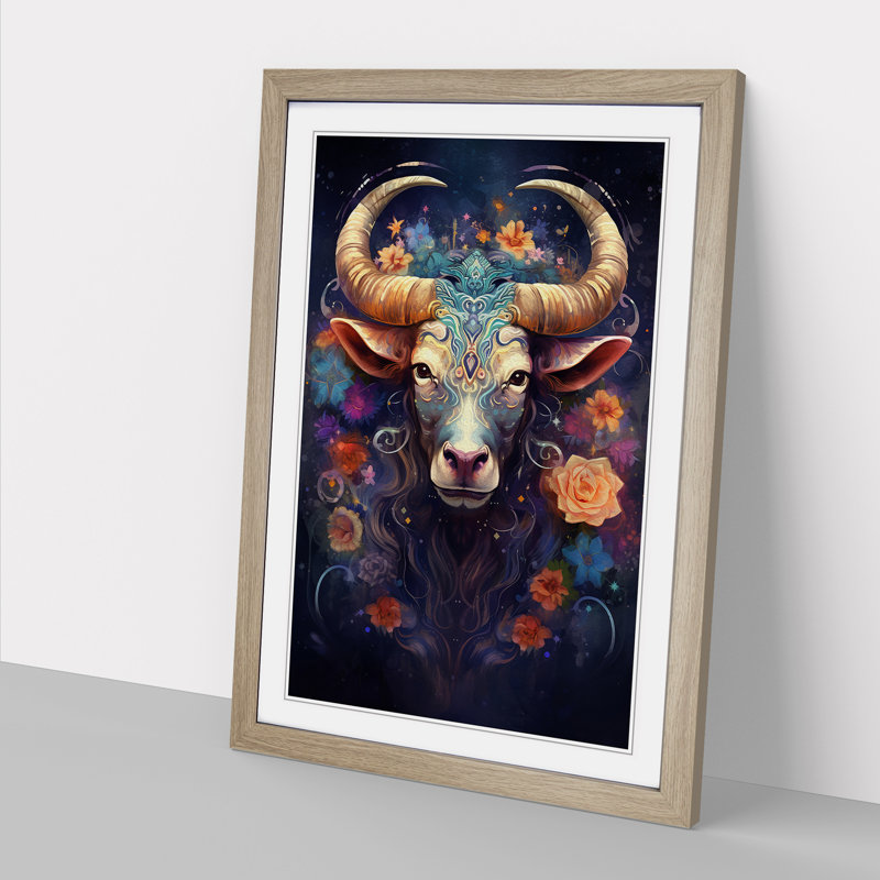 XYZ-FRM-V1223-1610 Taurus Zodiac Impressionism - Single Picture Frame Print on Wood, 46cm H x 34cm W x 2cm D, Oak 
