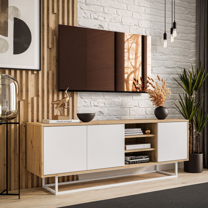 Heimir Unfinished TV Stand for TVs up to 65", Artisan Oak/White