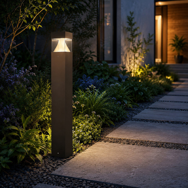37.7 in. Bronze Square LED Bollard Landscape Path Light with Photocell