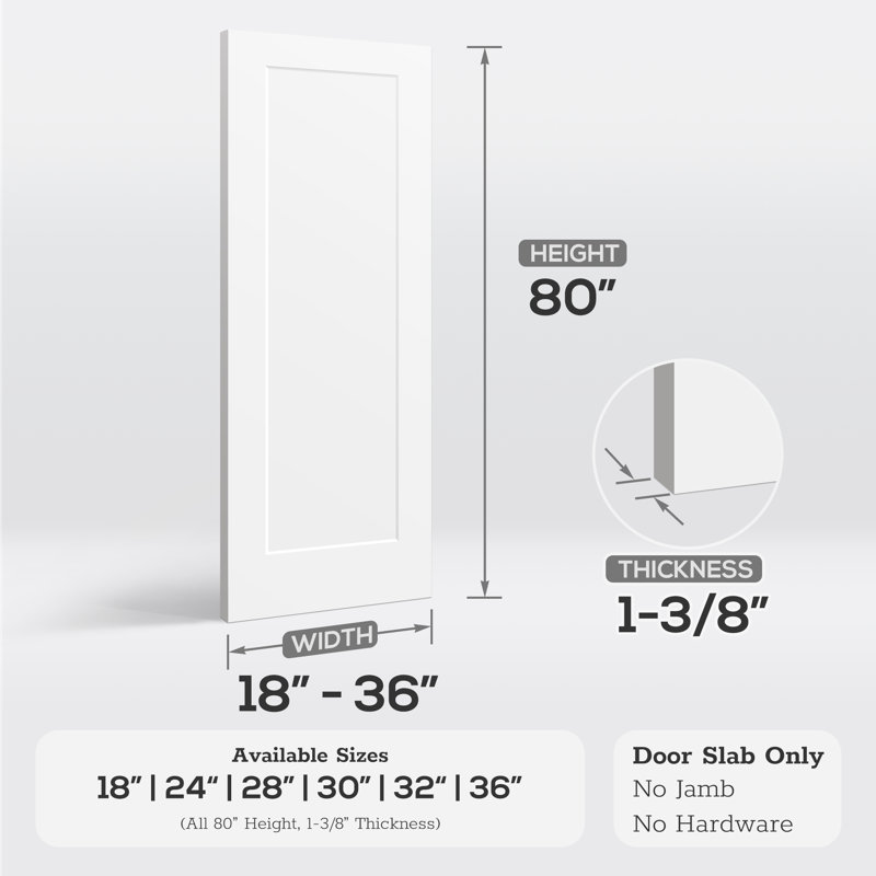 Porte intérieure à 1 panneau creux Shaker, finition lisse apprêtée, 32 po x 80 po, Réversible
