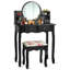Ensemble de coiffeuse avec miroir rond pivotant à 360 °-1952791049