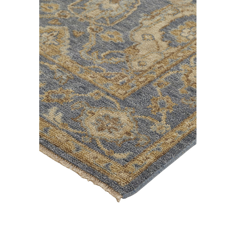 Carrington Wool Oriental Area Rug in Blue, Rectangle 2' x 3'