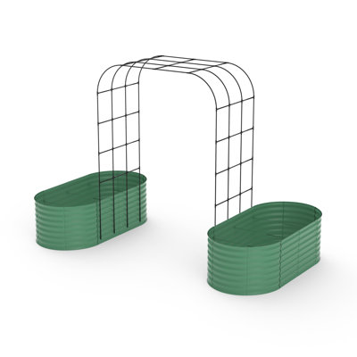 Galvanized Raised Garden Bed with 95" H Arch Trellis for Climbing Plants, Raised Outdoor Planter Box with Climbing Netting for Gardening, Climbing Vegetables, Flowers