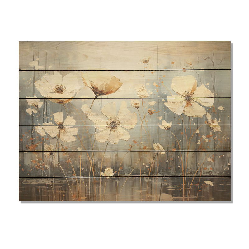 Bloomed Flower Horizons I - Art mural en bois sur bois de pin naturel, H 10 po x l 20 po