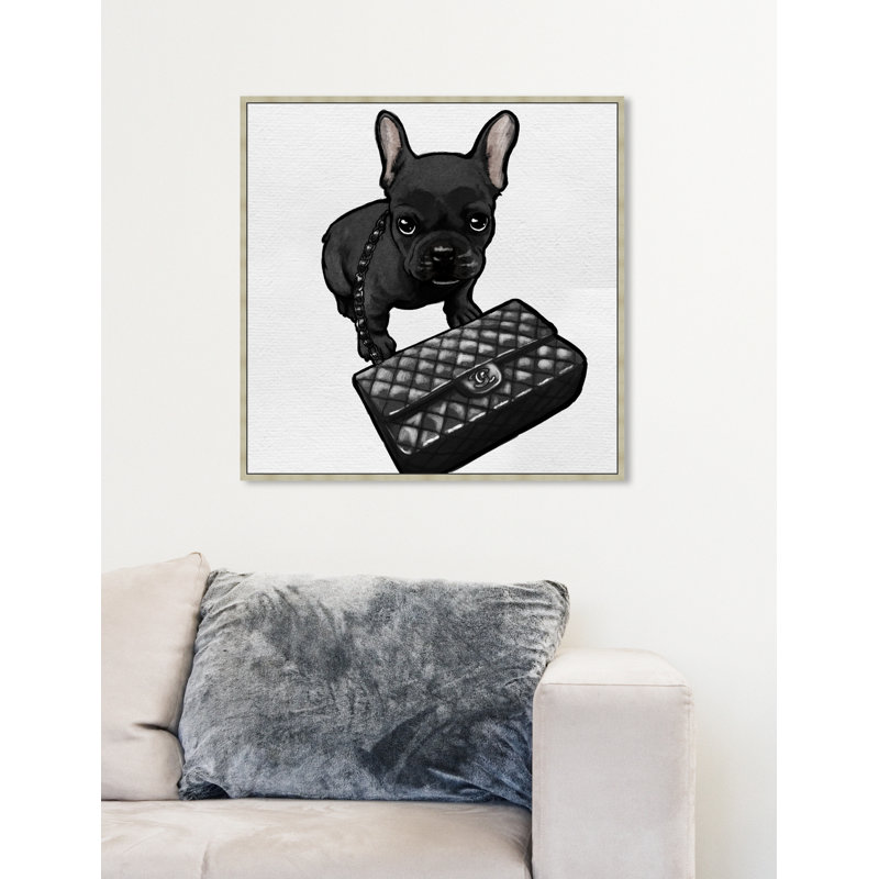 Classy Frenchie Noir - impression sur toile, Champagne encadré, H 20 po x l 20 po