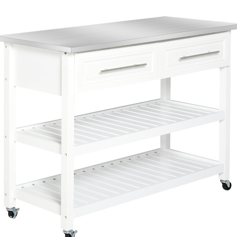Utility Cart In Kitchen, Stainless Steel Top And Rustic Style, Gray, 3 Shelf With Drawers Mobility Kitchen Cart, Countertop Theme, Shelving For Efficiency