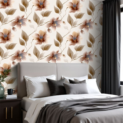 Peel and Stick PVC Wallpaper, Removable Self-Adhesive Wall Covering With Watercolor Orchid Floral Botanical Branches Print, Waterproof for Home Decor - Roll