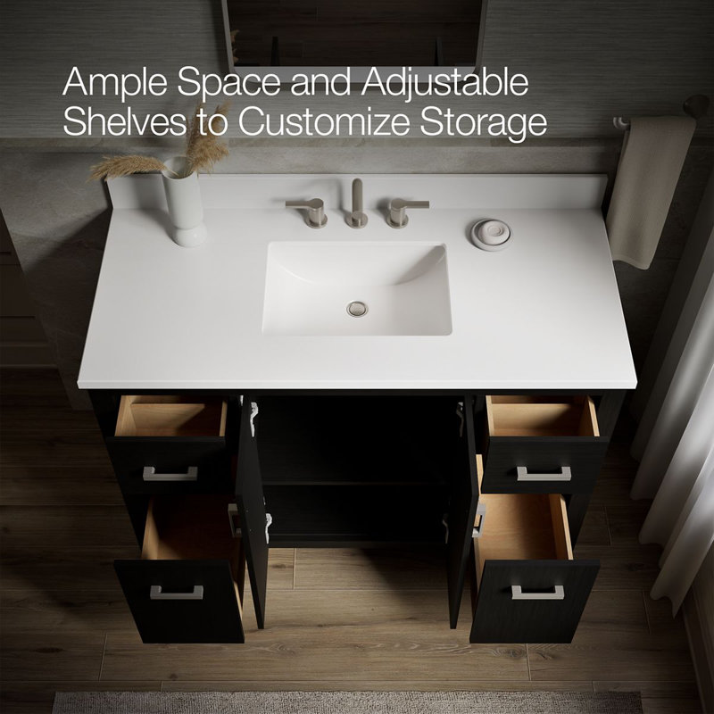 Kresla 48 In. Bathroom Vanity Cabinet With Sink And Quartz Top, Black Oak