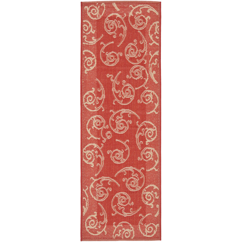Arneshia Paisley Indoor / Outdoor Area Indoor/Outdoor Area Rug in Red/Natural, Runner 2'3" x 10'