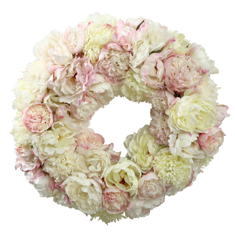 Faux Peony Polyester 24'' Wreath, Champagne