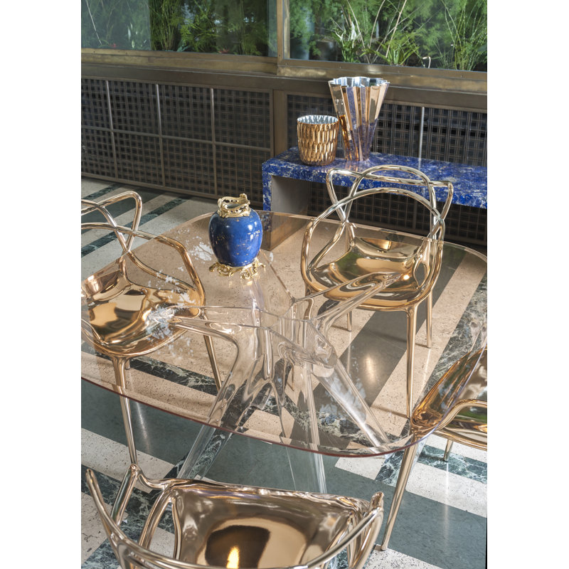 Sir Gio Square Glass Dining Table, Transparent, Pink