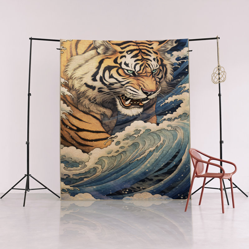 Multi-Colored Surrealist Tiger Patterned Creative Modern Decorative Rug, Rectangle 5'1.02" x 7'6.55"