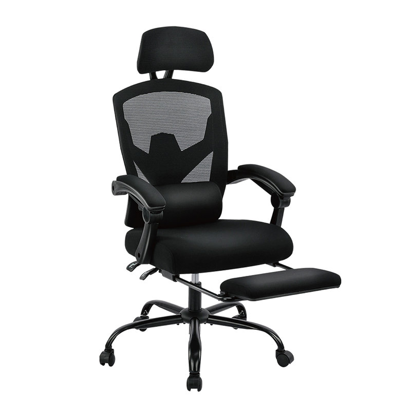 Retractable Footrest Ergonomic Swivel Office Chair, Black