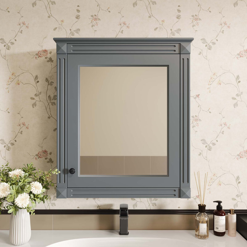 Armoire de salle de bain murale moderne avec tablettes réglables et miroir, Gris