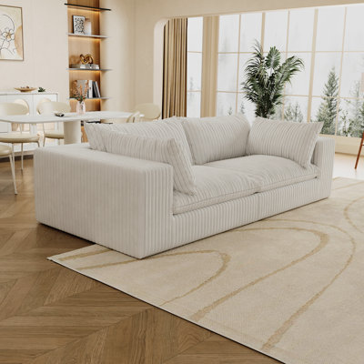 Nuage de 39,8 po, tissu en velours côtelé, blanc, 2 sièges, conception à deux couches, coussin amovible, sans assemblage, combinaison de bricolage, siège en éponge rembourré de plumes, technologie de compression haute densité
