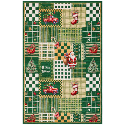 Tapis de Noël lavable à la machine – Tapis vintage camion et Père Noël, doux, antidérapant et pliable pour salon, entrée, chambre d'enfant.
